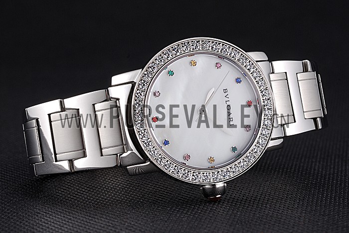 Bvlgari Solotempo Pearl Dial Diamond Bezel Stainless Steel Case And Diamonds 622747
