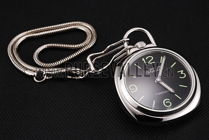 Swiss Panerai Luminor Pocket Watch Black Dial Stainless Steel Case And Chain 1453743