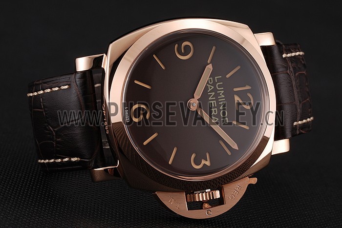 Swiss Panerai Luminor Brown Dial Rose Gold Case Brown Leather Strap 1453841