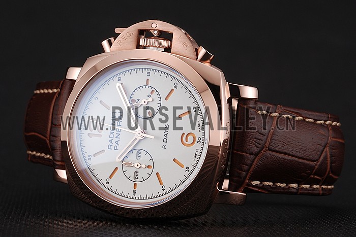 Panerai Radiomir 8 Days Chronograph White Dial Rose Gold Case Brown Leather Strap 1453796