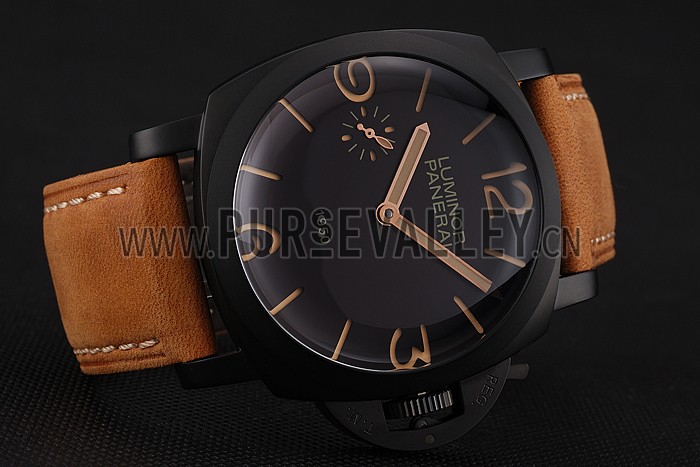 Swiss Panerai Luminor 1950 Black Dial Black PVD Case Brown Suede Leather Strap 1453851
