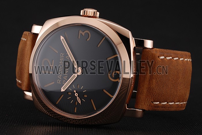 Swiss Panerai Radiomir 1940 Black Dial Rose Gold Case Brown Suede Leather Strap 1453844