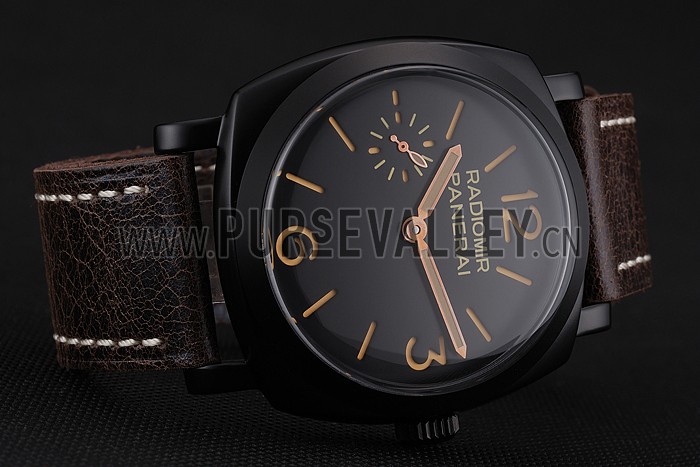 Swiss Panerai Radiomir 1940 Black Dial Black PVD Case Brown Leather Strap 1453845