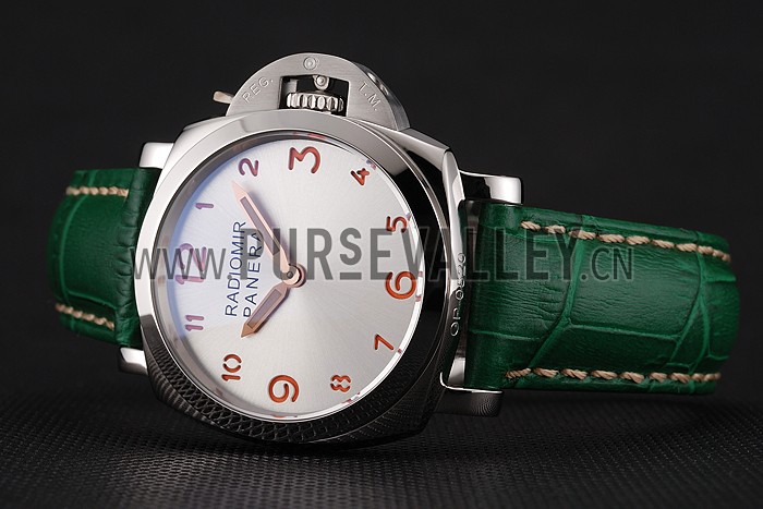 Panerai Radiomir White Dial Stainless Steel Case Green Leather Strap 1453804
