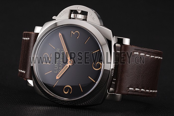 Swiss Panerai Luminor Black Dial Stainless Steel Case Brown Leather Strap 1453854