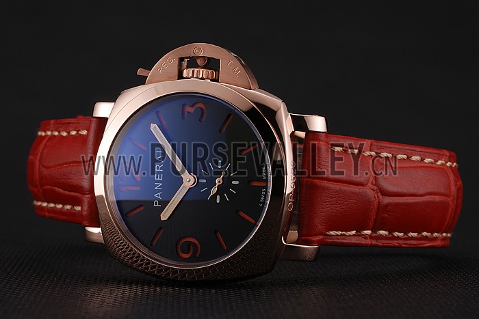Panerai Radiomir Black Dial Rose Gold Case Red Leather Strap 1453806