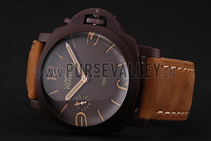 Swiss Panerai Luminor 1950 Brown Dial Brown PVD Case Brown Suede Leather Strap 1453850