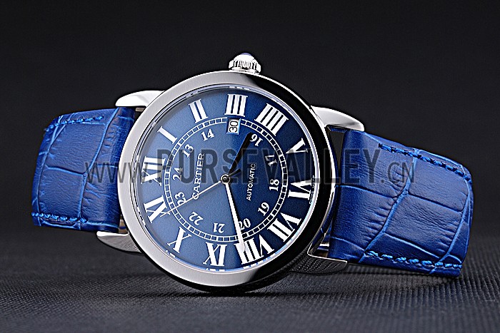 Swiss Cartier Ronde Solo Stainless Steel Case Blue Dial Roman Numerals 622193
