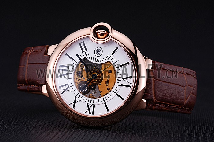 Swiss Cartier Ballon Bleu de Cartier White Dial Gold Case Brown Leather Bracelet 622552