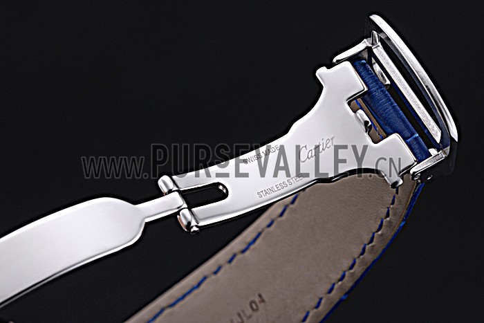 Swiss Cartier Ronde Solo Stainless Steel Diamond Case Blue Dial Roman Numerals 622197