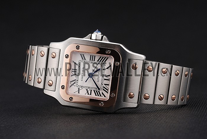 Swiss Cartier Santos De Cartier Galbee Rose Gold and Steel Case Steel Bracelet Small 622645