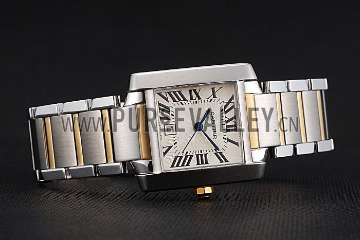 Swiss Cartier Tank Francaise Steel Case White Dial Roman Numerals Two Tone Bracelet 622648