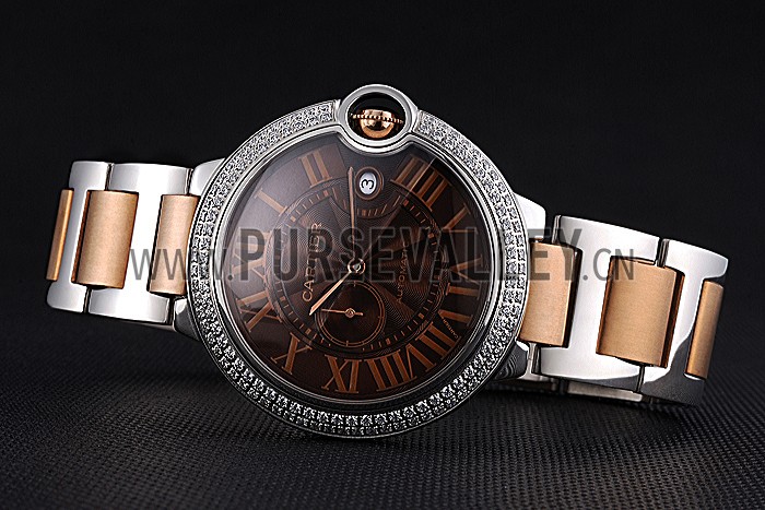Swiss Cartier Ballon Bleu Diamond Case Brown Dial Two Tone Bracelet 622674