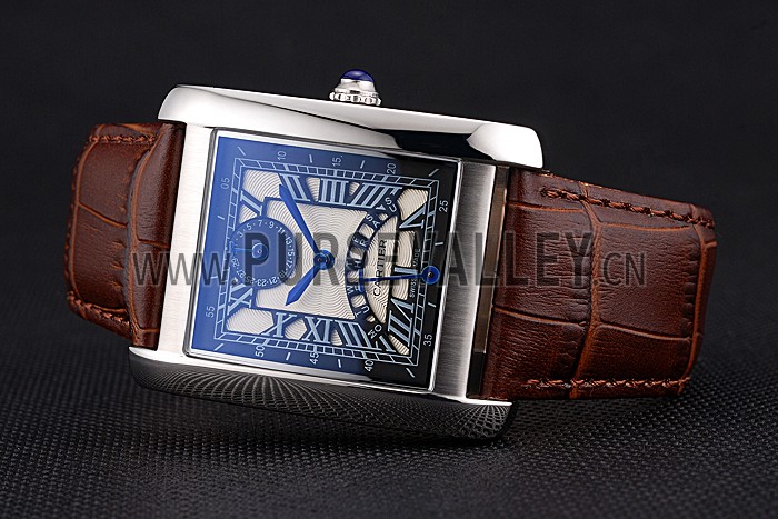 Cartier Tank Black And White Dial Stainless Steel Case Brown Leather Strap 622763