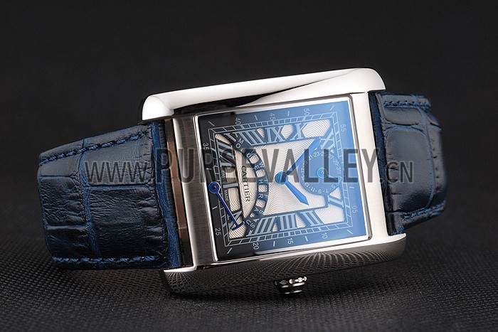 Cartier Tank White Dial Stainless Steel Case Blue Leather Strap 622762
