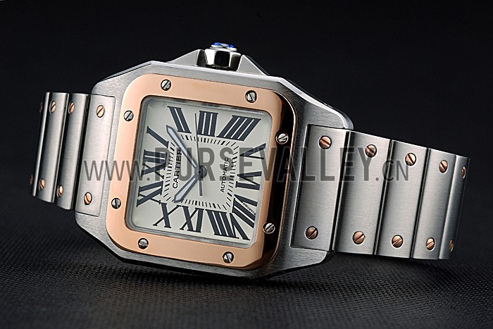 Swiss Cartier Santos White Dial Gold Bezel Steel Case And Bracelet 622881