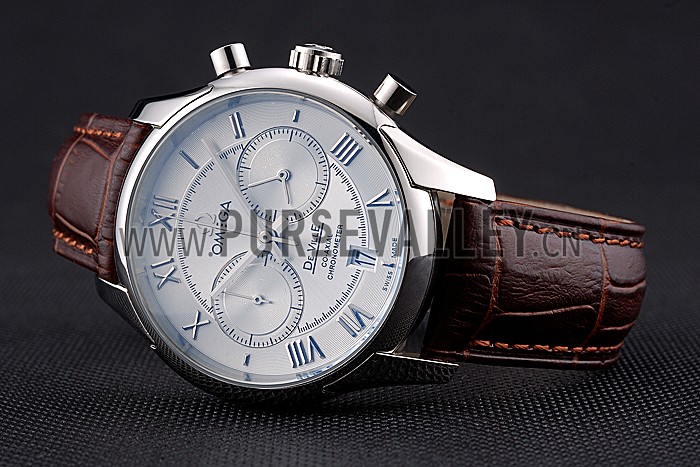 Omega DeVille Silver Bezel with White Dial and Brown Leather Strap 621566