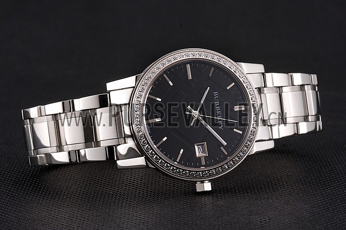 Burberry The City Black Dial Diamond Bezel Stainless Steel Case And Bracelet