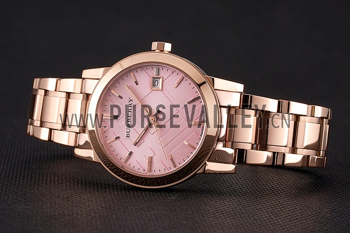 Burberry The City Pink Dial Rose Gold Case And Bracelet