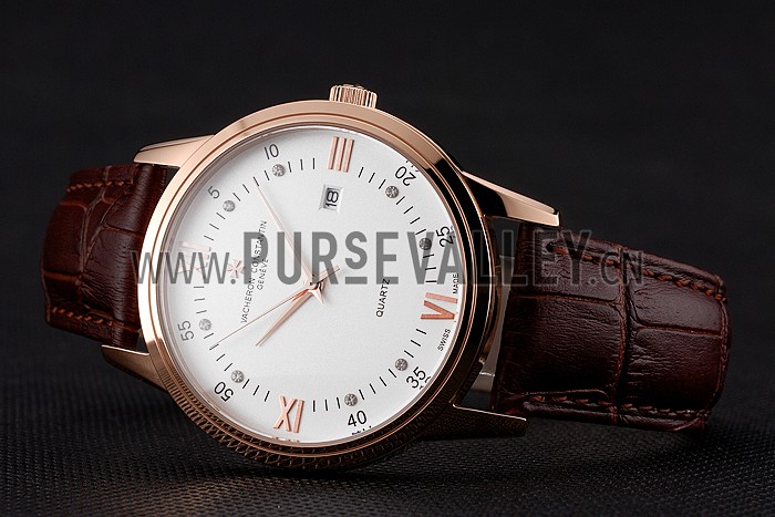 Vacheron Constantin Patrimony Chronometre Royal White Dial Rose Gold Case Brown Leather Strap