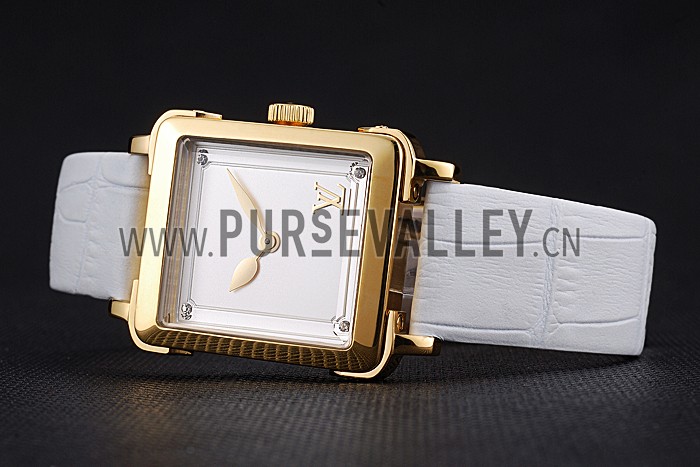Louis Vuitton Emprise White Dial Gold Case White Leather Strap 622786