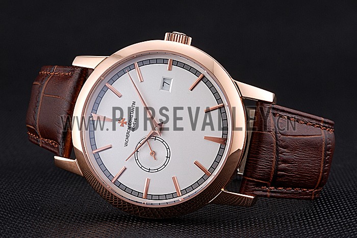 Swiss Vacheron Constantin Patrimony Contemporaine Rose Gold Case White Dial Brown Leather Bracelet 622680