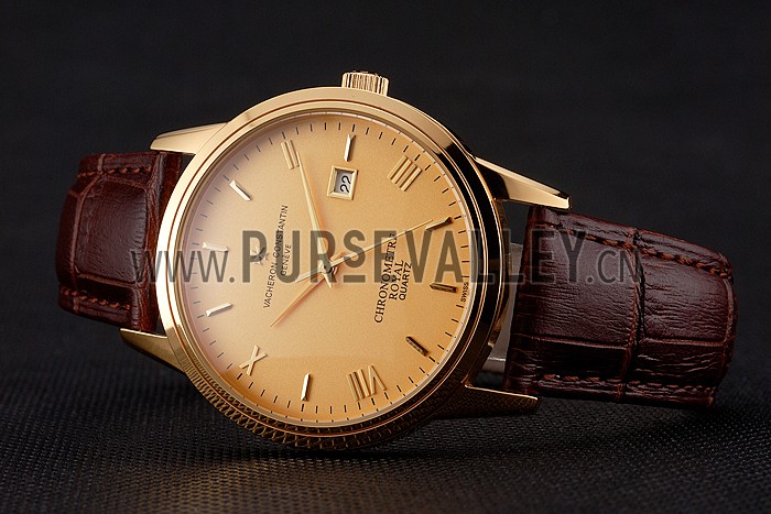 Vacheron Constantin Patrimony Chronometre Royal Gold Dial Gold Case Brown Leather Strap