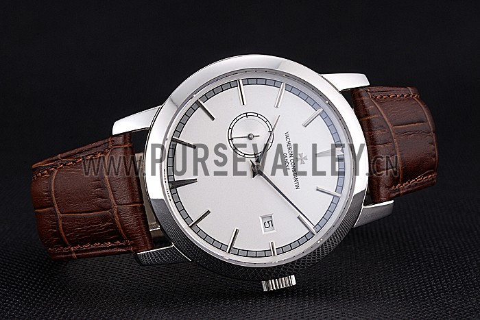 Swiss Vacheron Constantin Patrimony Contemporaine Stainless Steel Case White Dial Brown Leather Bracelet 622684