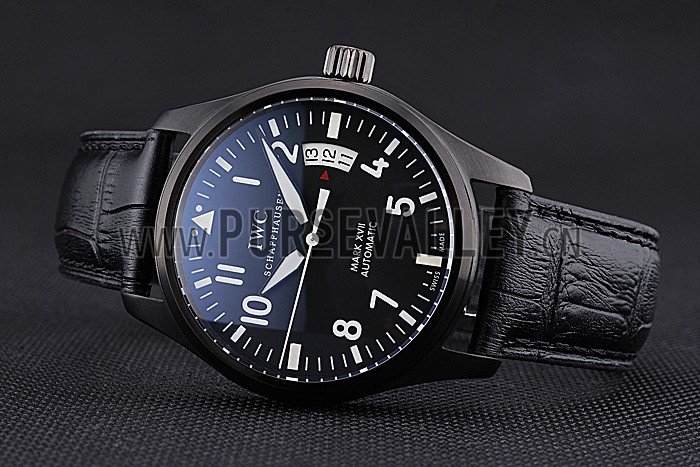 Swiss IWC Mark XVII Black Steel Case Black Dial Black Leather Bracelet 622667