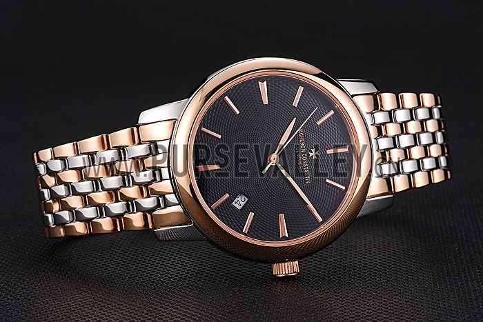Vacheron Constantin Patrimony Black Dial Rose Gold Case Two Tone Bracelet 62293