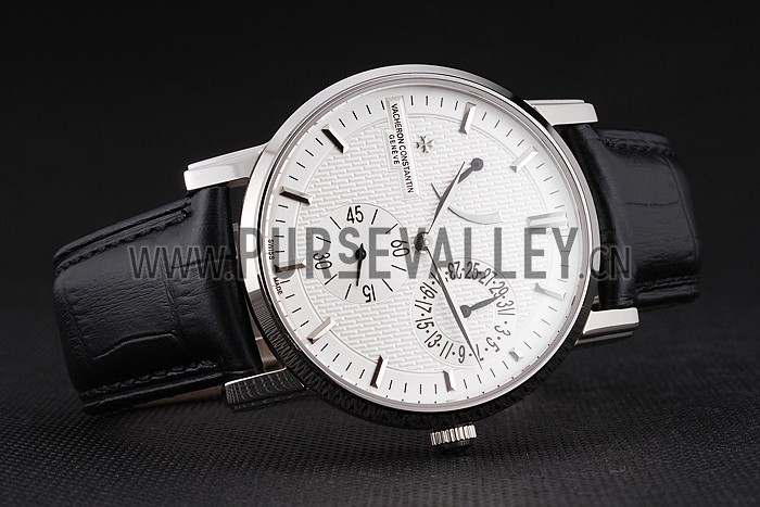 Swiss Vacheron Constantin Patrimony Quantieme Reserve De Marche Cream Dial Stainless Steel Case Black Leather Strap