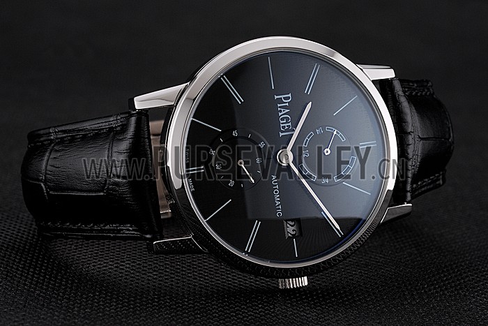 Piaget Altiplano Date Black Dial Stainless Steel Case Black Leather Strap