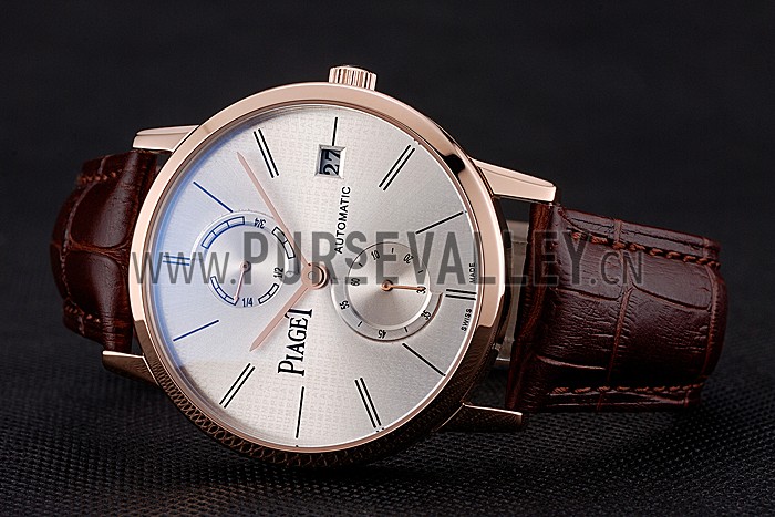 Piaget Altiplano Date Silver Dial Rose Gold Case Brown Leather Strap