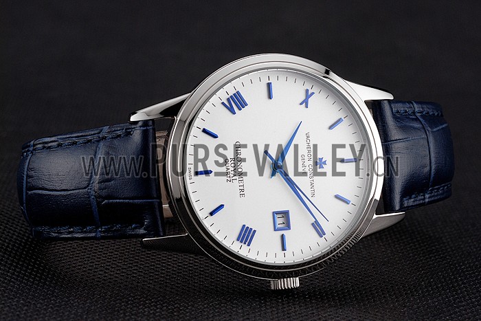 Vacheron Constantin Patrimony Chronometre Royal White Dial Stainless Steel Case Blue Leather Strap