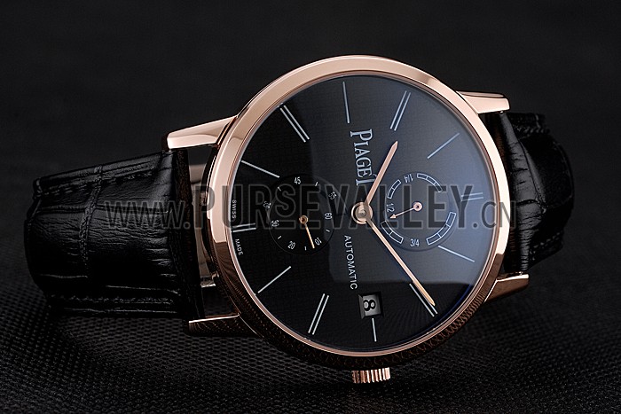 Piaget Altiplano Date Black Dial Rose Gold Case Black Leather Strap