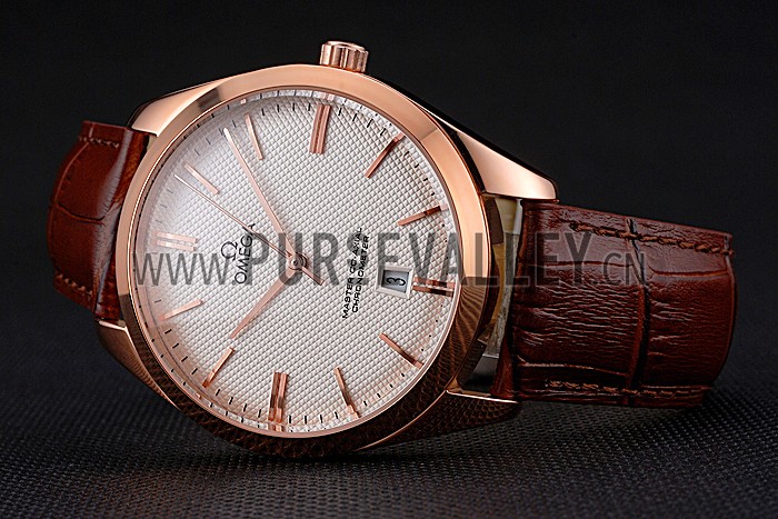 Omega Tresor Master Co-Axial White Dial Rose Gold Case Brown Leather Strap