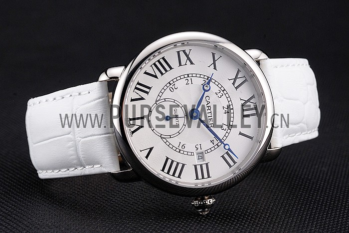 Cartier Ronde Louis Cartier White Dial Stainless Steel Case White Leather Strap