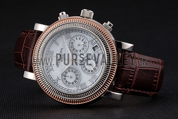 Patek Phillipe Grand Complications Hobnail Bezel Roman Numerals Brown Leather Strap