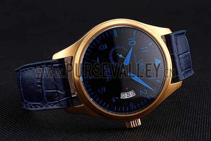 IWC Mark XVll Blue Dial Gold Stainless Steel Case Blue Leather Strap