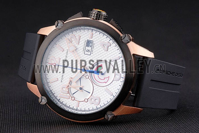 Porsche Design Indicator White Dial Gold Case Black Rubber Strap