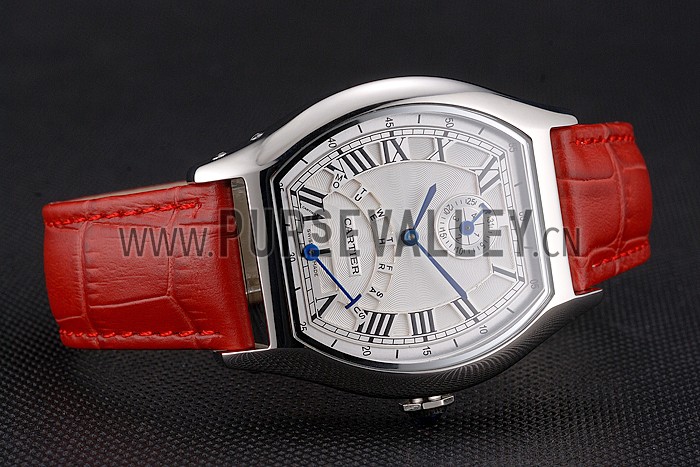 Cartier Tortue Perpetual Calendar White Dial Stainless Steel Case Red Leather Strap