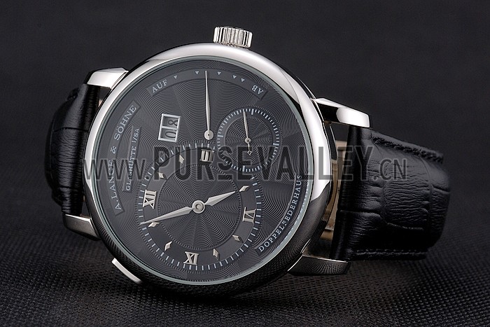 A. Lange & Sohne Lange 1 Black Dial Stainless Steel Case Black Leather Strap