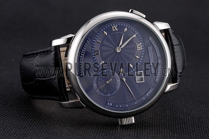 A. Lange & Sohne Lange 1 Blue Dial Stainless Steel Case Black Leather Strap