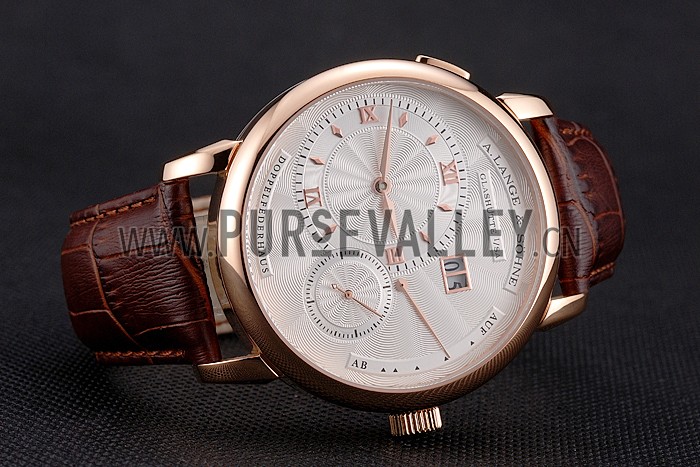 A. Lange & Sohne Lange 1 White Dial Rose Gold Case Brown Leather Strap