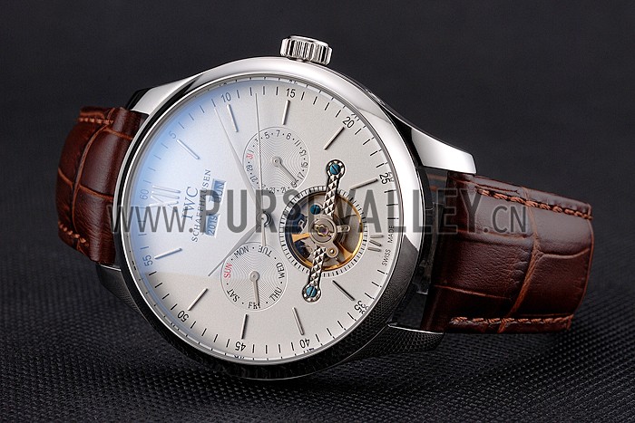 IWC Portofino Tourbillon White Dial Stainless Steel Case Brown Leather Strap