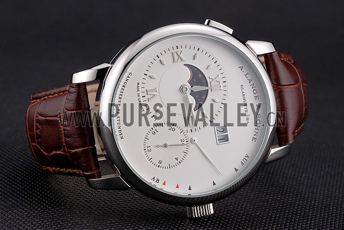 A. Lange & Sohne Grand Lange 1 Moon Phase White Dial Stainless Steel Case Brown Leather Strap