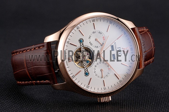 IWC Portofino Tourbillon White Dial Rose Gold Case Broen Leather Strap