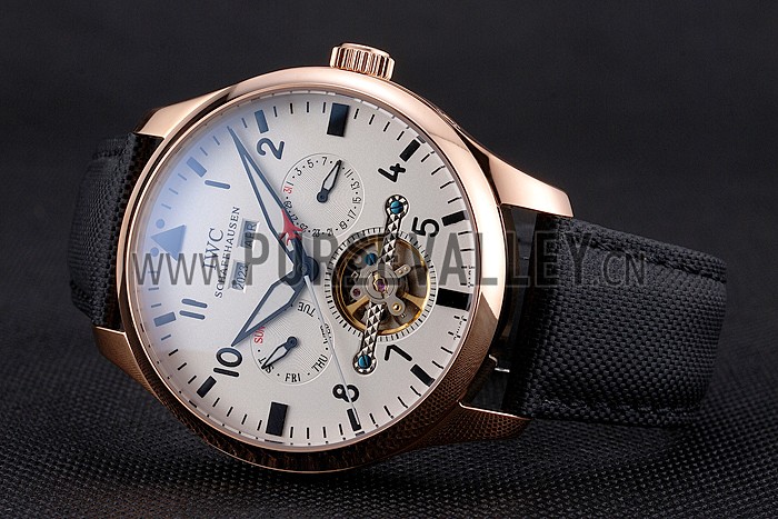 IWC Pilot Tourbillon White Dial Rose Gold Case Black Textile Strap