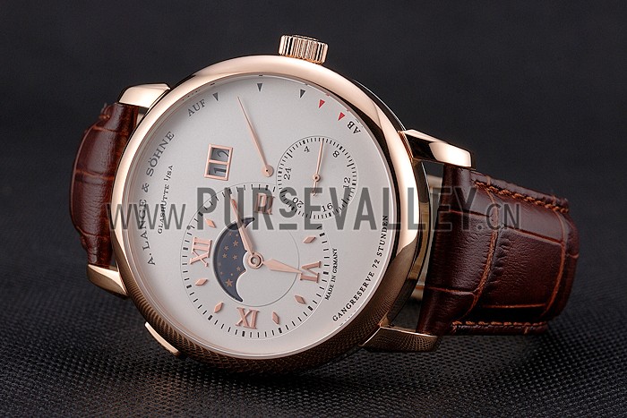 A. Lange & Sohne Grand Lange 1 Moon Phase White Dial Rose Gold Case Brown Leather Strap