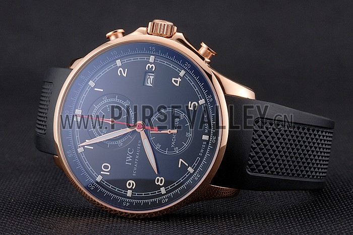 IWC Portugieser Yacht Club Black Dial Rose Gold Case Black Rubber Strap